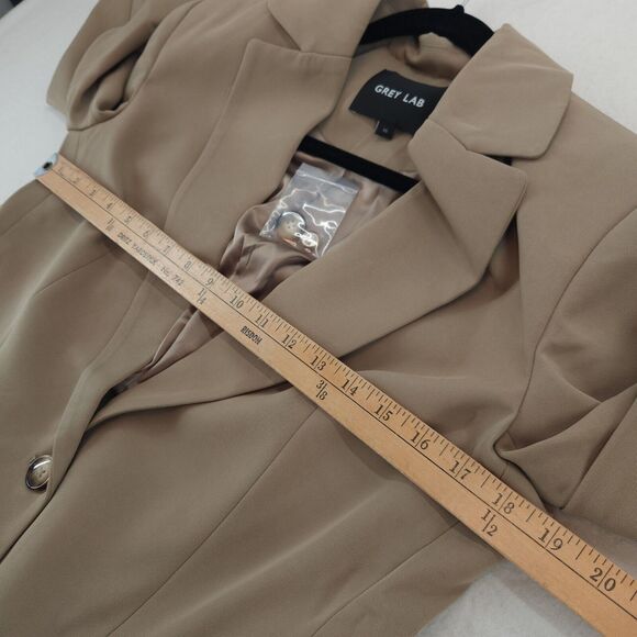 Grey Lab Women’s M Blazer Tan Minimalist Tailored Jacket Office Regency Chic - Picture 4 of 12